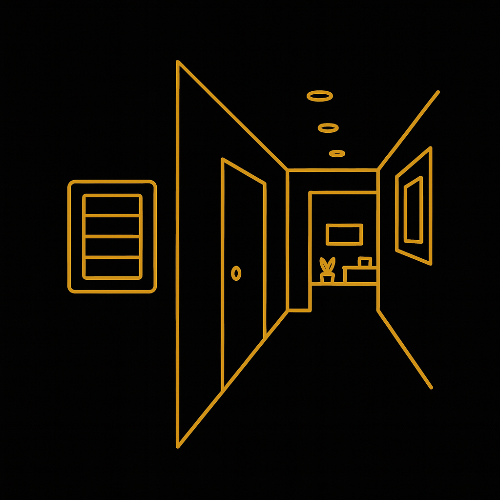 an illustration of a smart lighting set up in a hallway