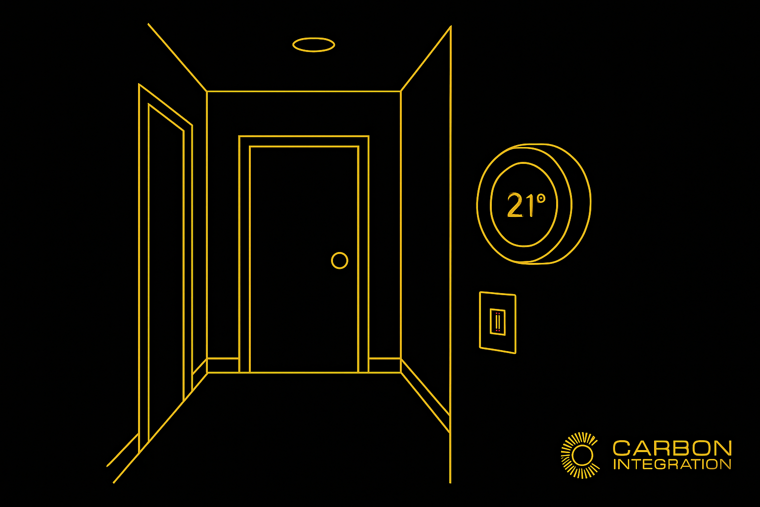 an illustration of a smart home thermometer in a hallway